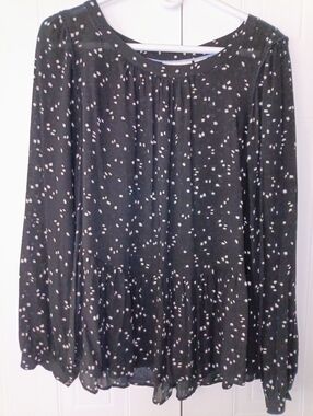 Maeve Anthropologie Black & White Speckle Peplum Blouse Size L